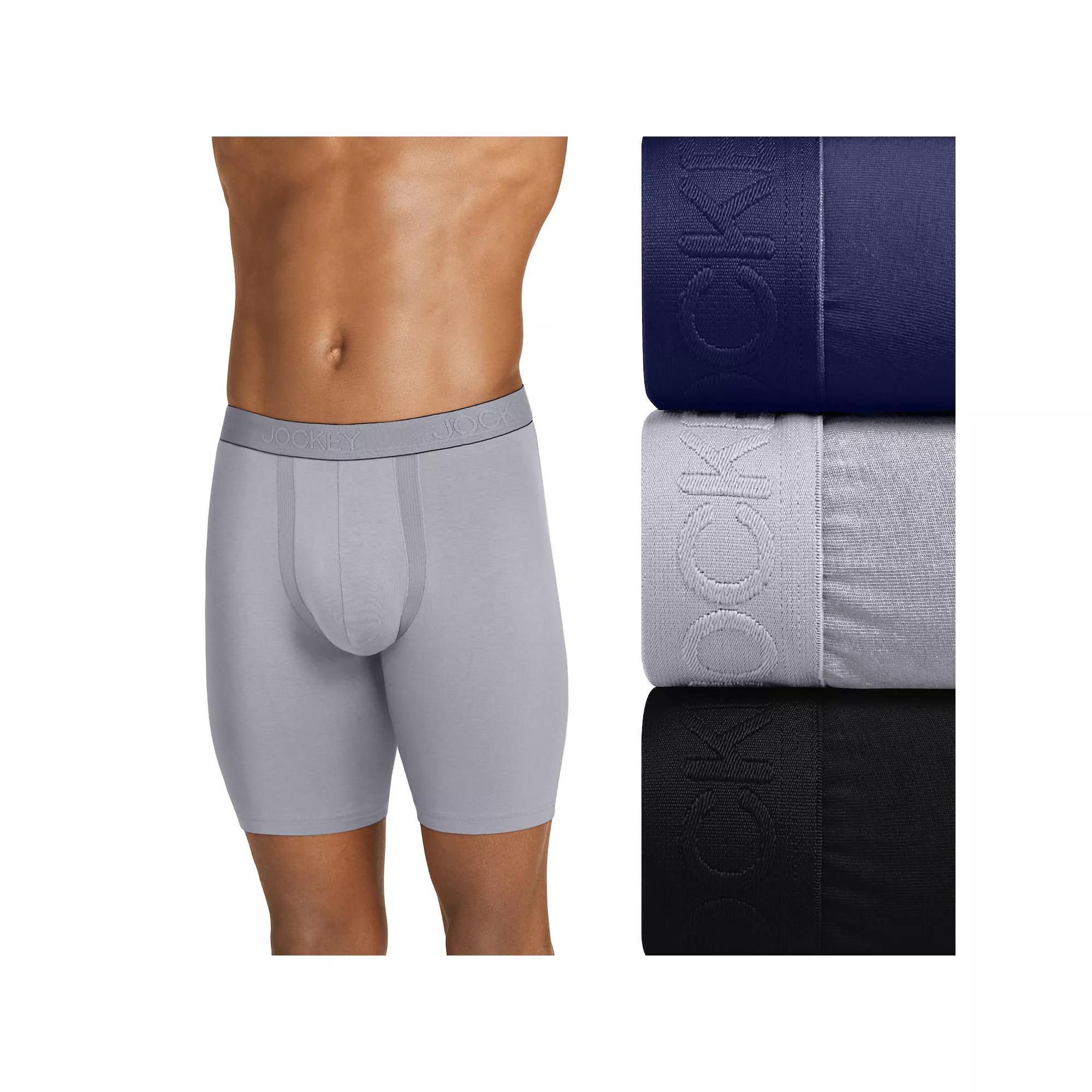 Men's Jockey® 3-Pack Chafe-Proof Pouch Stretch 8.5" Midway Boxer Briefs, Size: Small, Navy Grey Black Product Image