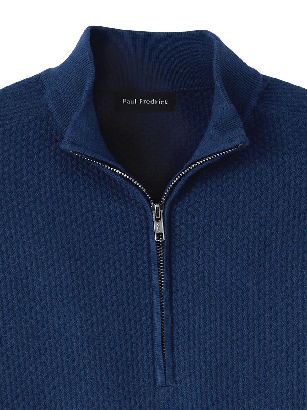 Silk Cotton Cashmere Quarter Zip Mock Neck Sweater - Black Product Image