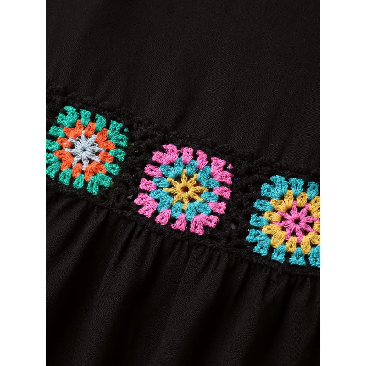 Plus Size Stretchy Waist Crochet Floral Wide-Leg Pants Women Black Beach Wide Leg Mid Rise Vacation Pants BloomChic 22-24/3X Product Image