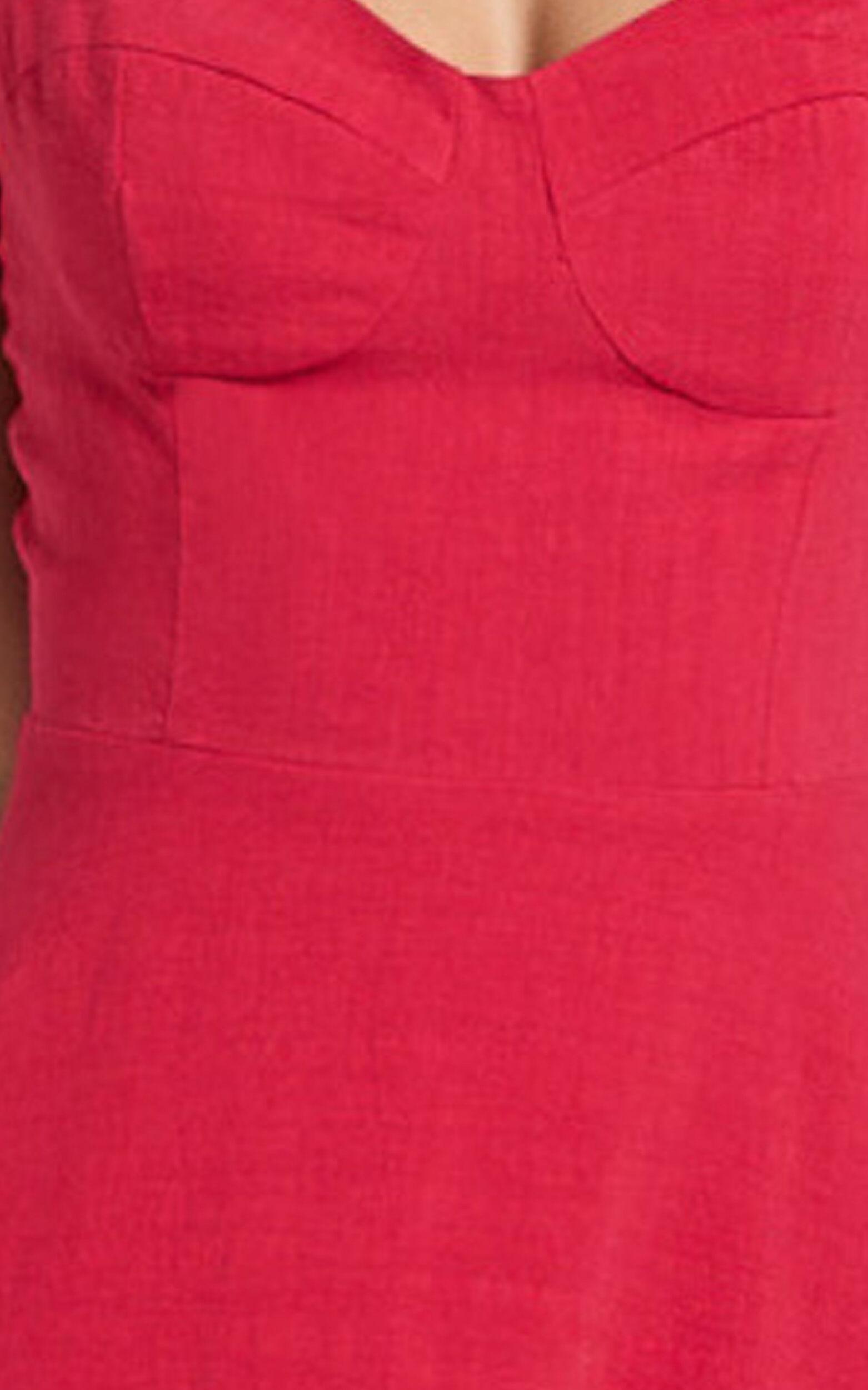 Tymia Midi Dress - Shoulder Tie Bustier Shirred Back A Line in Red Product Image