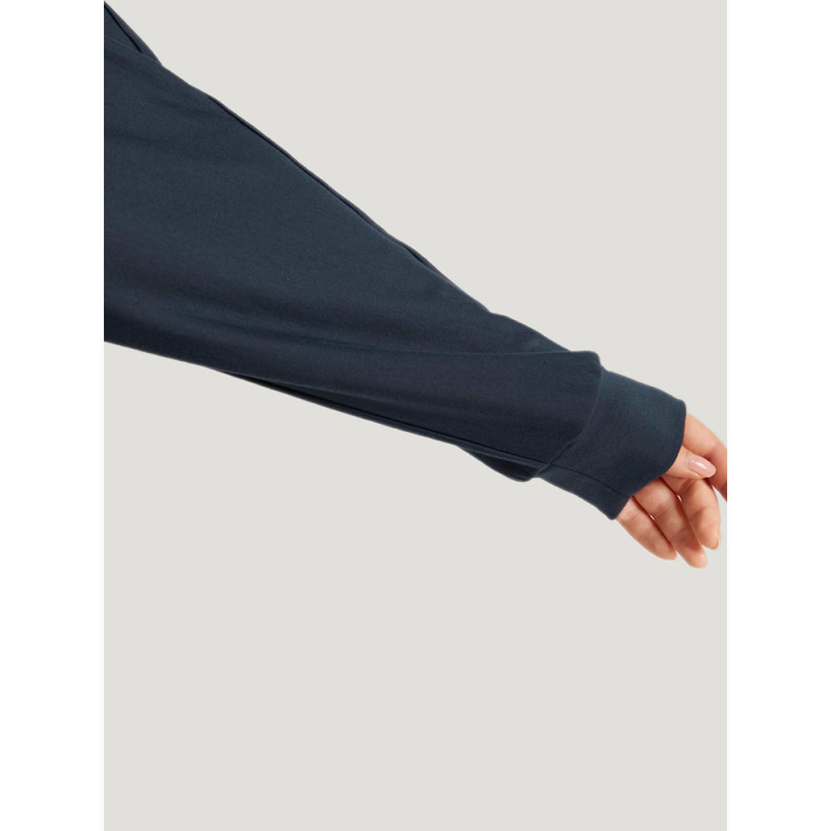 Plus Size Plain Zipper Half Elastic Cuffs Batwing Sleeve Sweatshirt Women Indigo Casual Elastic cuffs V-neck Dailywear Sweatshirts BloomChic 30/6X Product Image