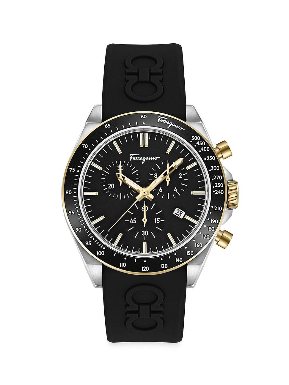 Salvatore Ferragamo Mens Urban Quartz Chronograph Two Tone Black Silicone Strap Watch Product Image