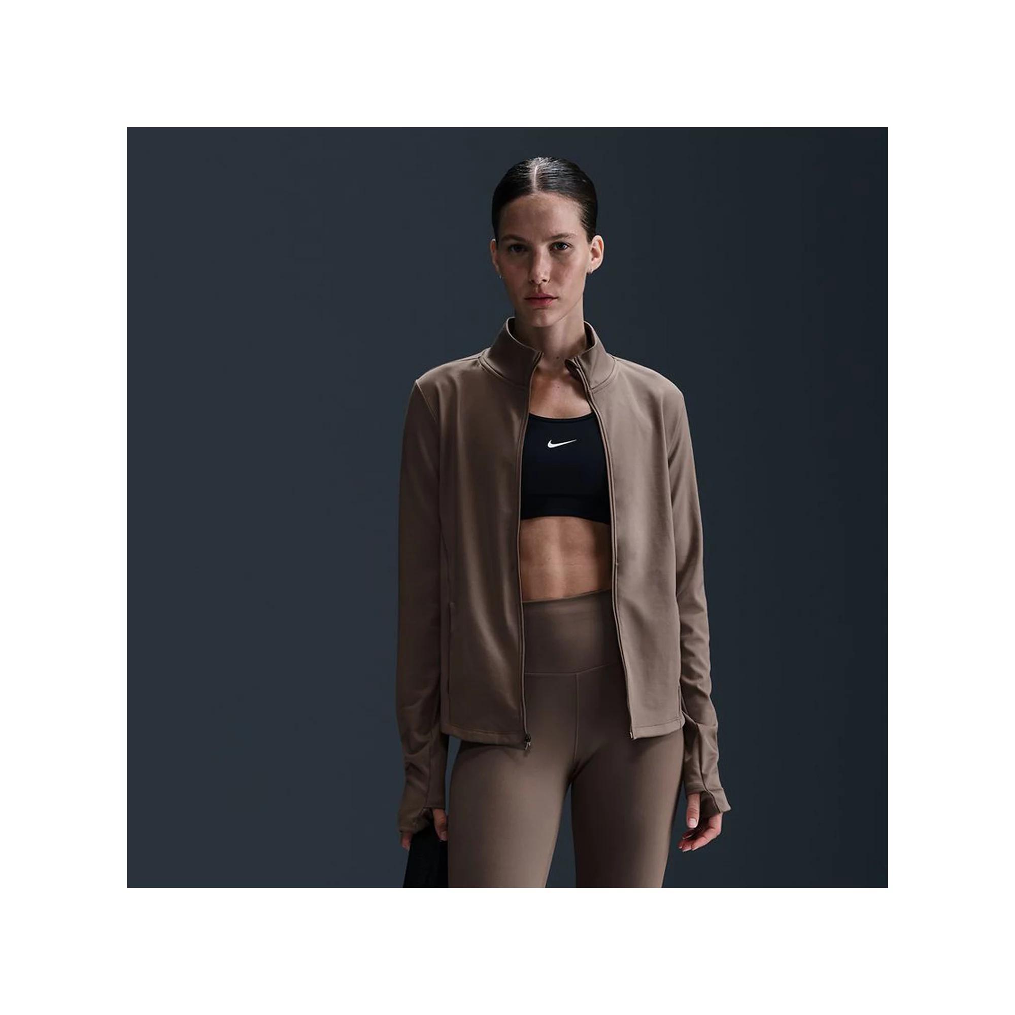 Women's Nike One Dri-FIT Full-Zip Mid Layer Top, Size: XS, Mink Brown Product Image