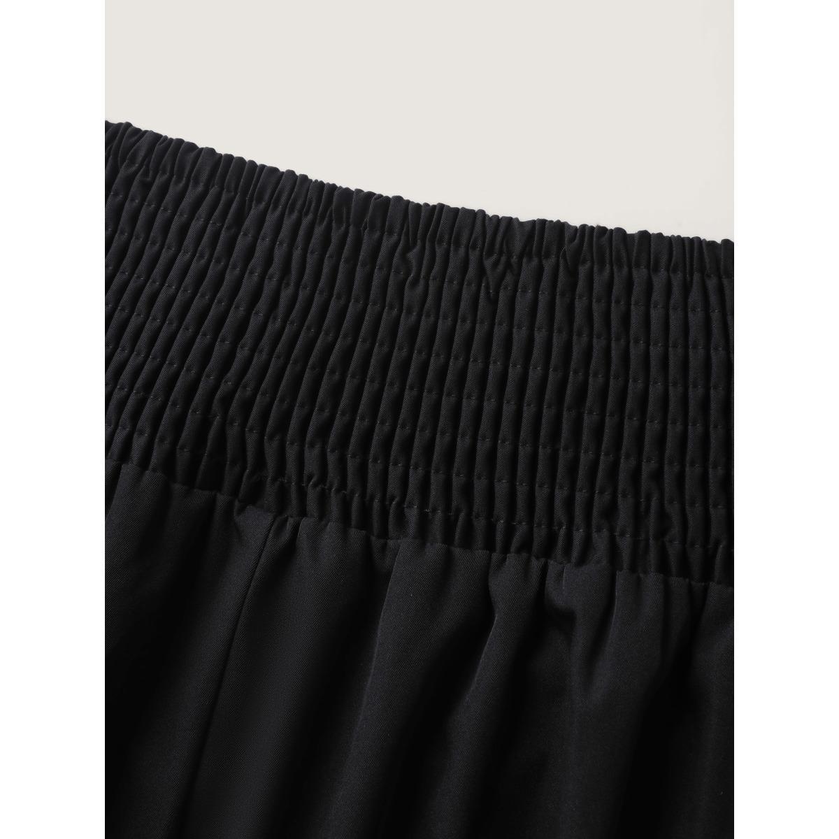 Plus Size Wide Cinched-Waist Solid Midi Skirt Women Black Gathered Low stretch Side seam pocket Everyday-Elegant Skirts BloomChic 26/4X Product Image
