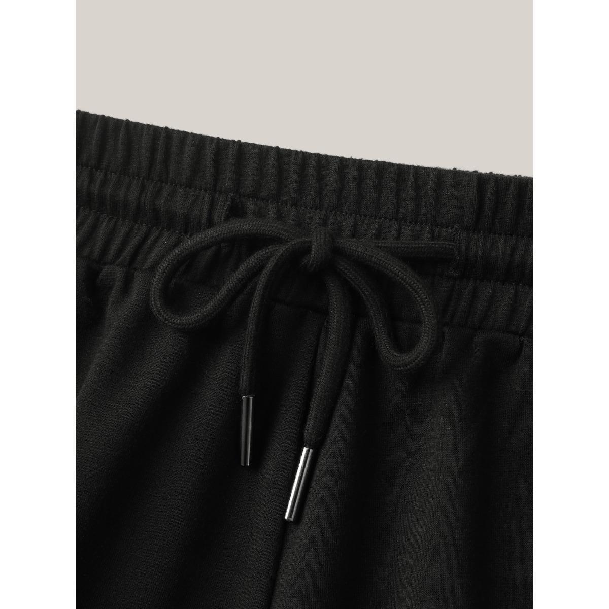 Plus Size Drawstring Slit Supersoft Pull-On Shorts Women Black Casual Drawstring Loose Everyday Shorts BloomChic 10/M Product Image