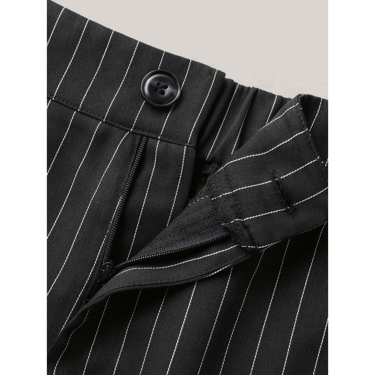 Plus Size Stripes Print Pockets Straight-Fit Pants Women Black At the Office Straight Leg Mid Rise Work Pants BloomChic 18-20/2X Product Image