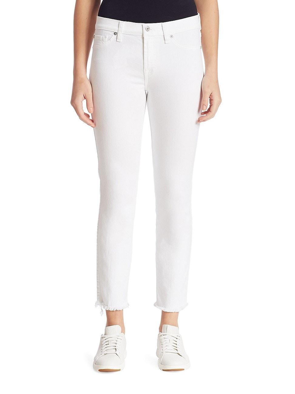 7 For All Mankind Roxanne Mid Rise Raw Hem Ankle Skinny Jeans in White Fashion Product Image