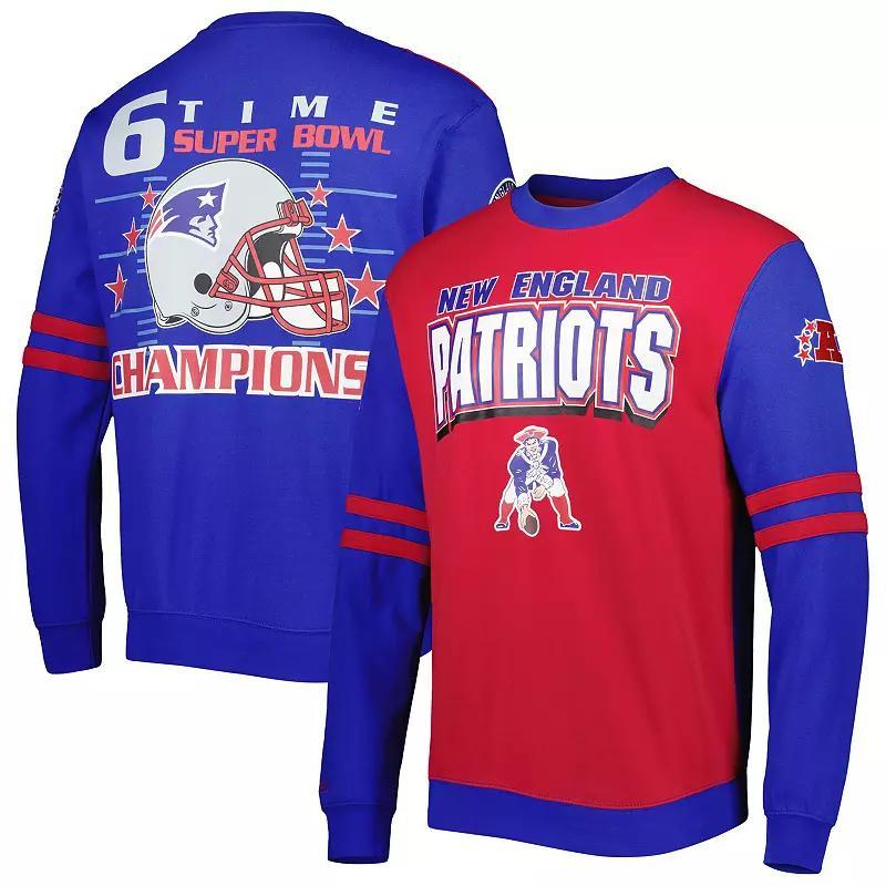 Men's Mitchell & Ness Red New England Patriots All Over 2.0 Pullover Sweatshirt, Size: 5XL Product Image