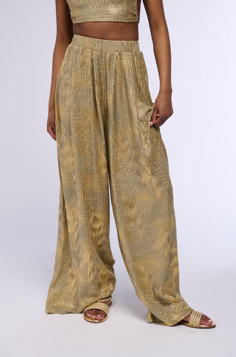 JUST LIKE MAGIC METALLIC KNIT WIDE LEG PANT IN GREEN MULTI Product Image