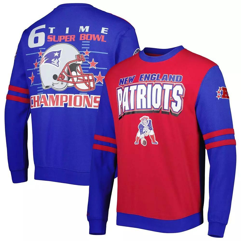 Men's Mitchell & Ness Red New England Patriots All Over 2.0 Pullover Sweatshirt, Size: 5XL Product Image
