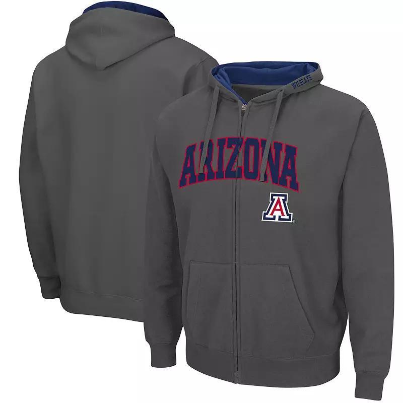 Men's Colosseum Charcoal Arizona Wildcats Arch & Logo 3.0 Full-Zip Hoodie, Size: Medium Product Image