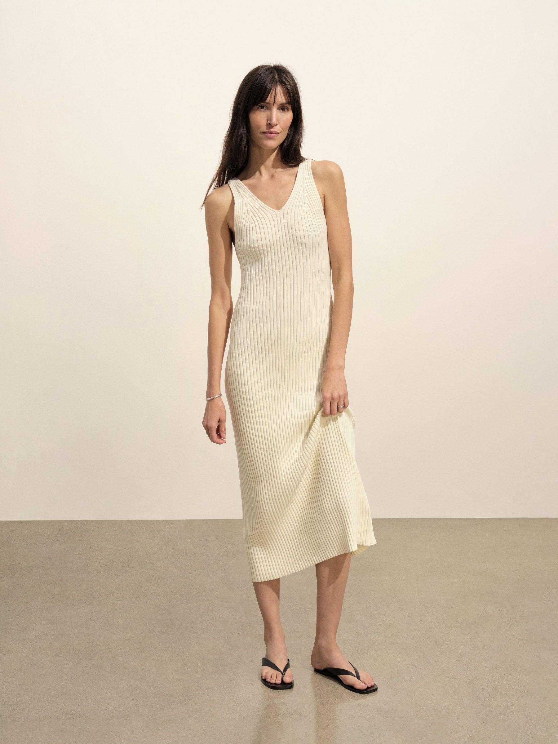 Natural Fluted Rib V-Neck Tank Dress Product Image