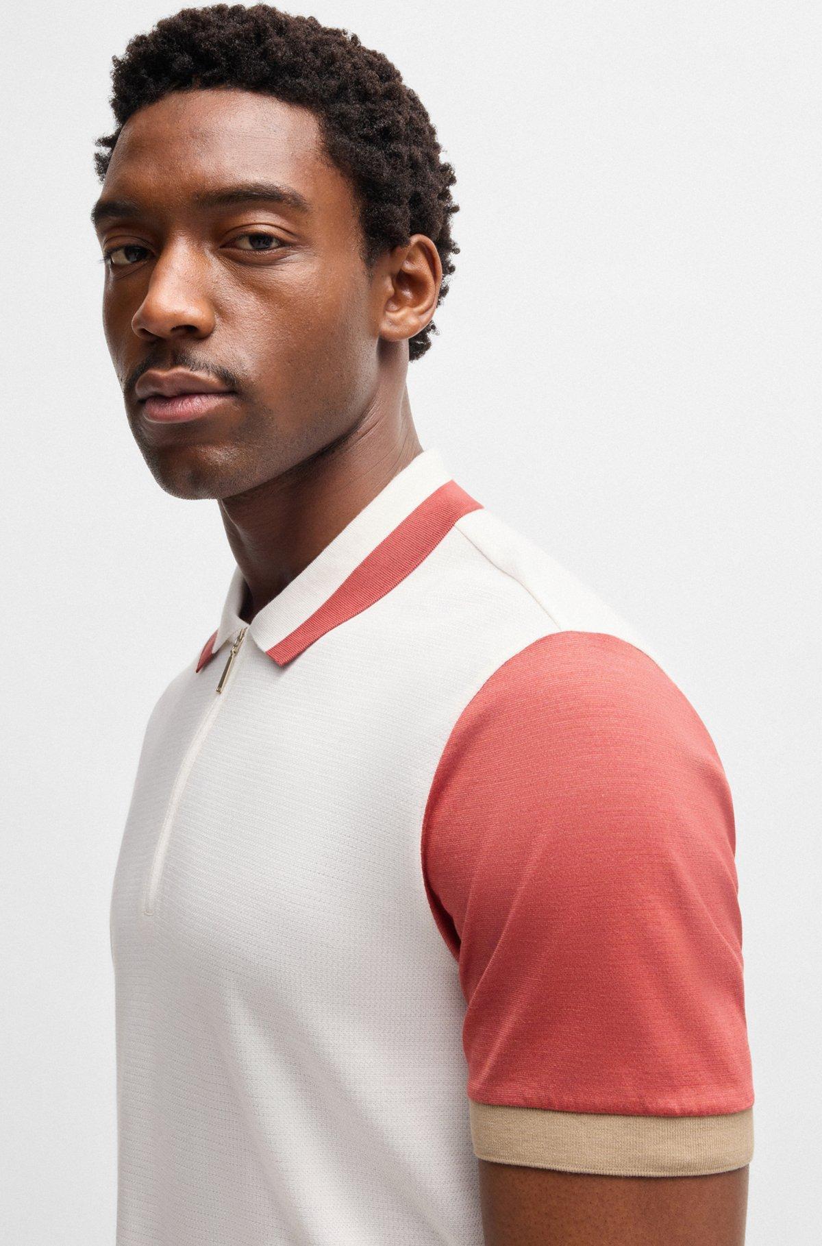 BOSS - Cotton-silk polo shirt with contrast details - White Product Image