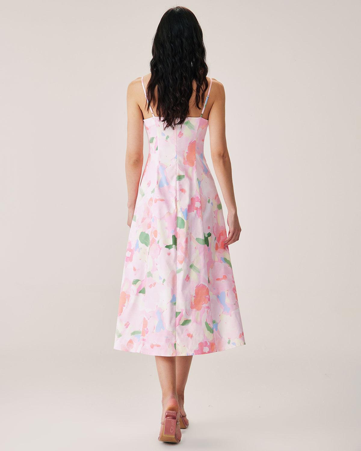 Pink Floral Slip Midi Dress Product Image