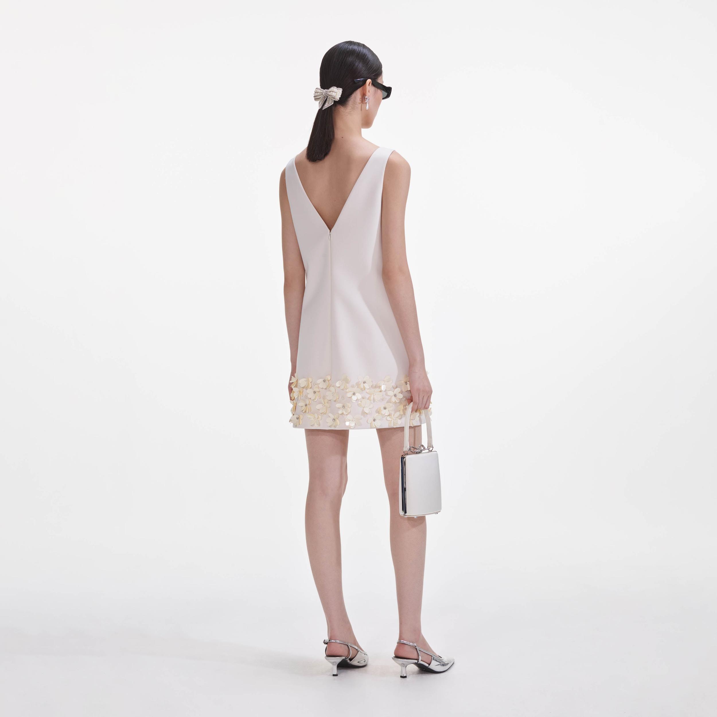 Cream Crepe 3D Sequin Mini Dress Product Image