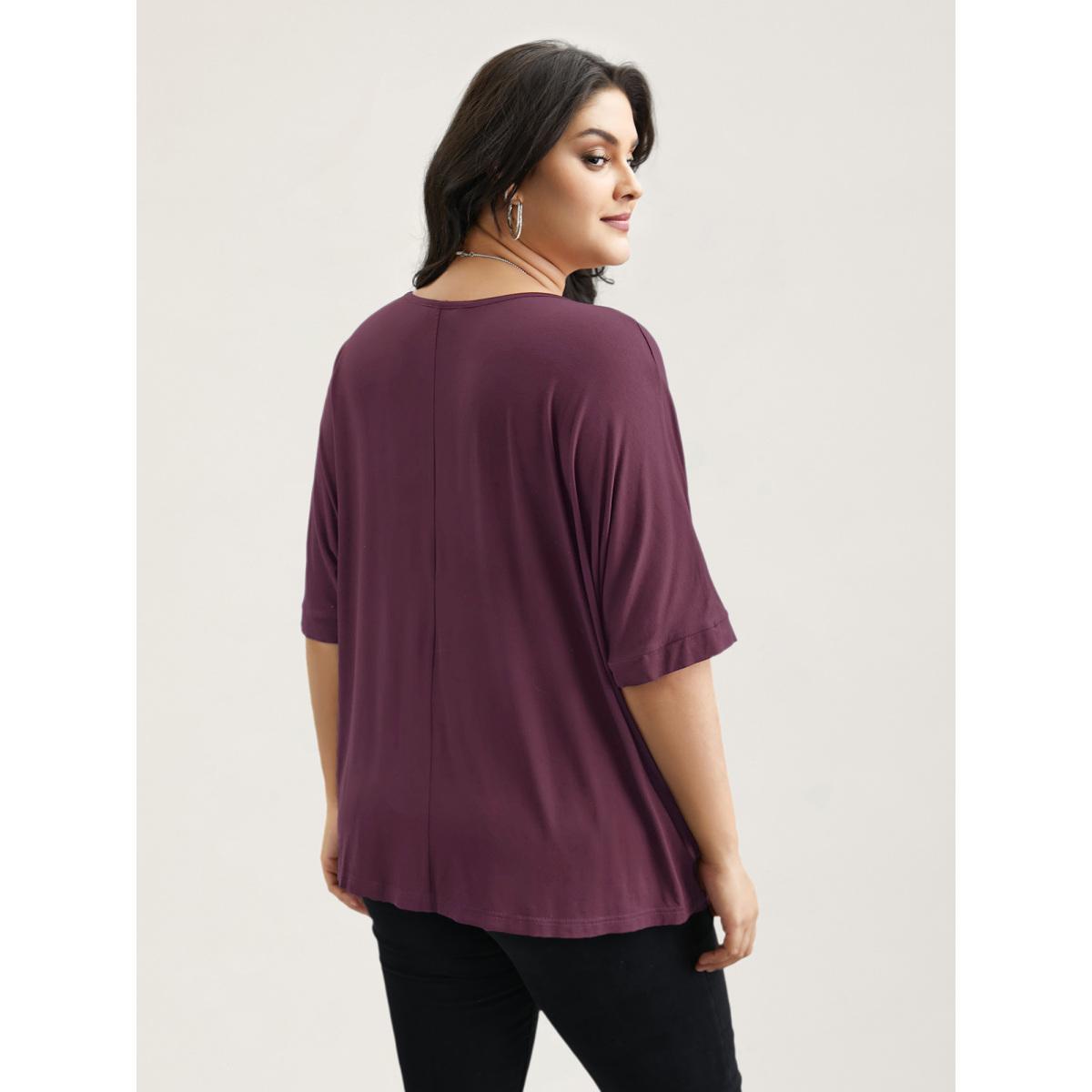 Plus Size Supersoft Round Neck Plain T-Shirt Scarlet Women Casual Non Round Neck Everyday T-shirts BloomChic 18-20/2X Product Image