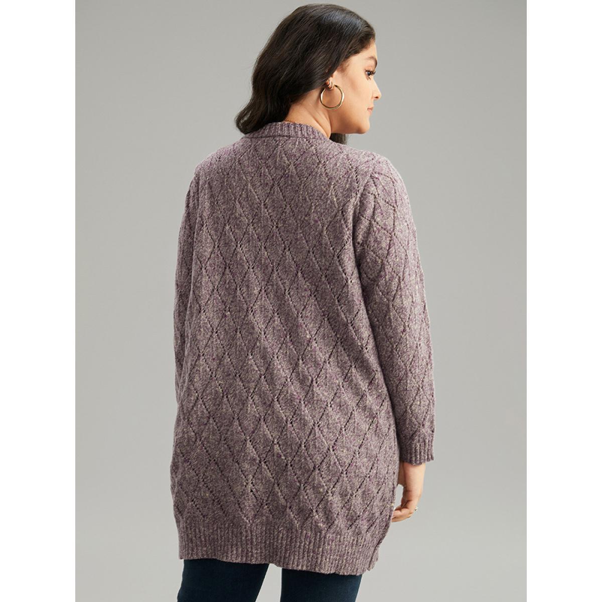 Plus Size Heather Eyelet Open Front Plisse Cardigan Mauve Women Casual Loose Long Sleeve Everyday Cardigans BloomChic 10/M Product Image