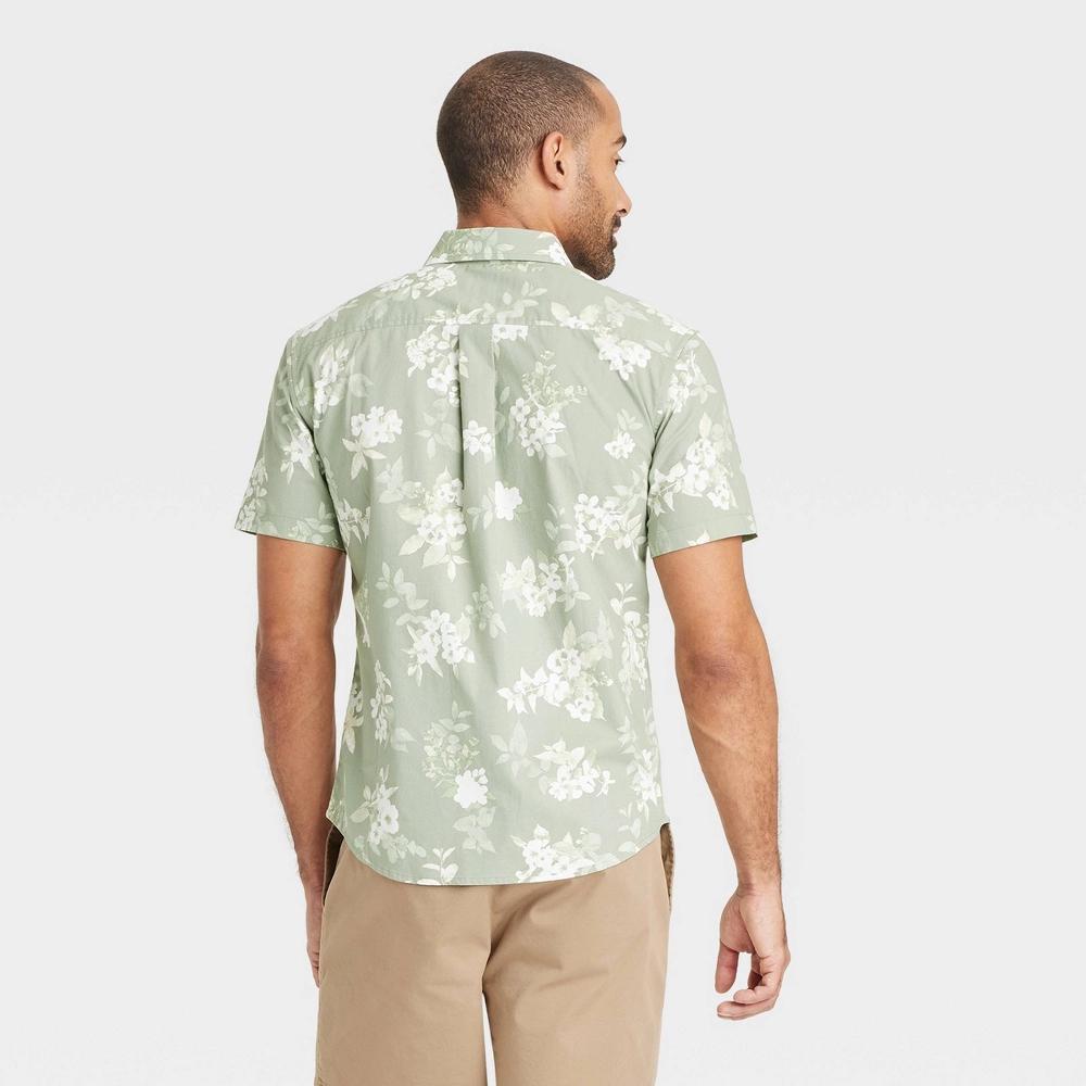 Men's Short Sleeve Poplin Shirt - Goodfellow & Co™ Dark M: Botanical Pattern, Midweight, Button Down Collar Product Image