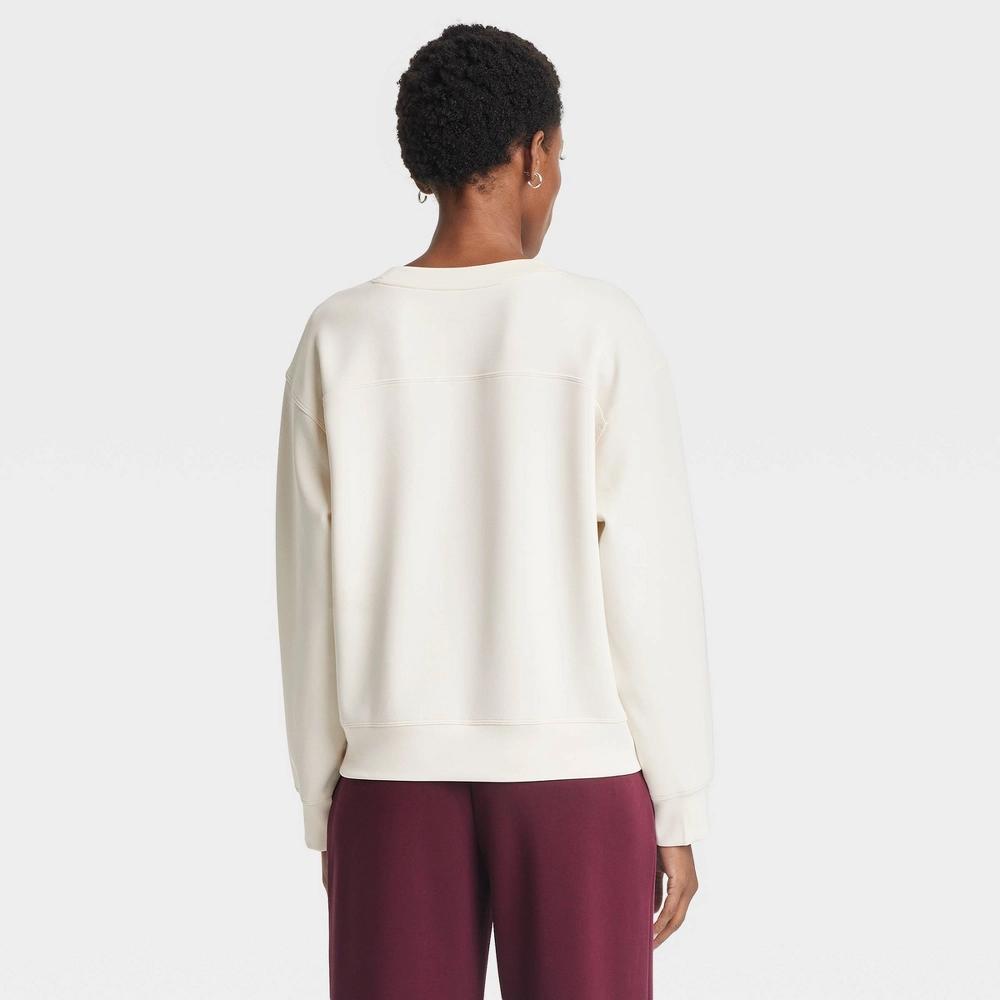 Women's Sandwash Pullover Sweatshirt - A New Day™ Cream S: Heavyweight Doubleknit, Crew Neck, Long Sleeve Product Image
