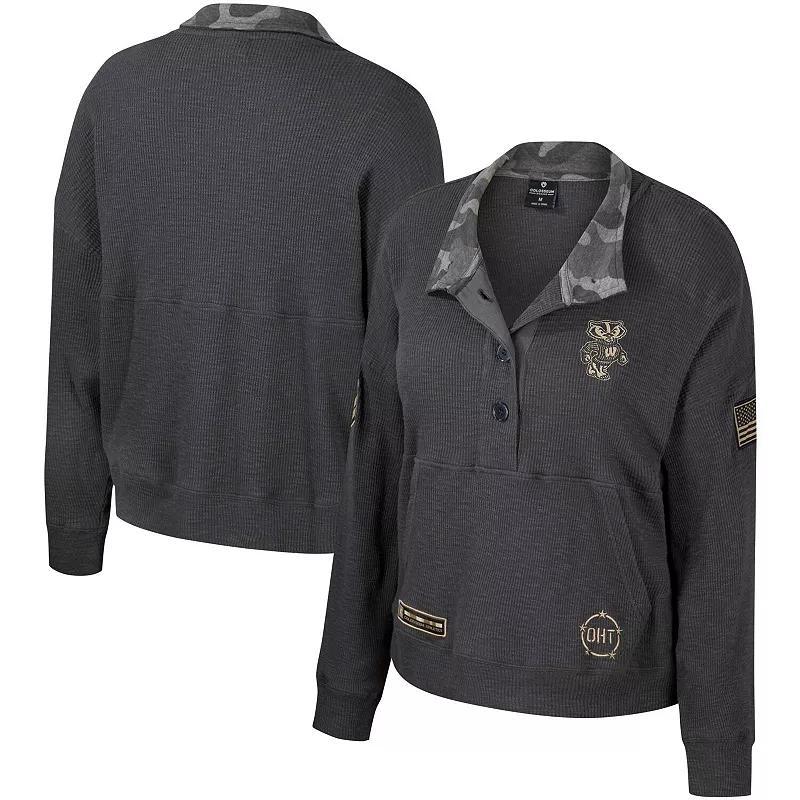Women's Colosseum  Heather Charcoal Oklahoma Sooners OHT Military Appreciation Payback Henley Thermal Sweatshirt, Size: Medium Product Image