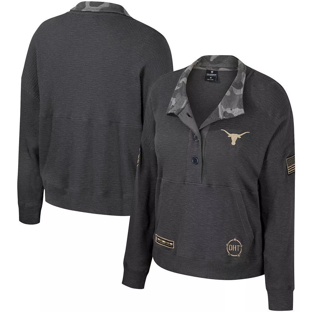 Women's Colosseum  Heather Charcoal Texas Longhorns OHT Military Appreciation Payback Henley Thermal Sweatshirt, Size: 2XL Product Image