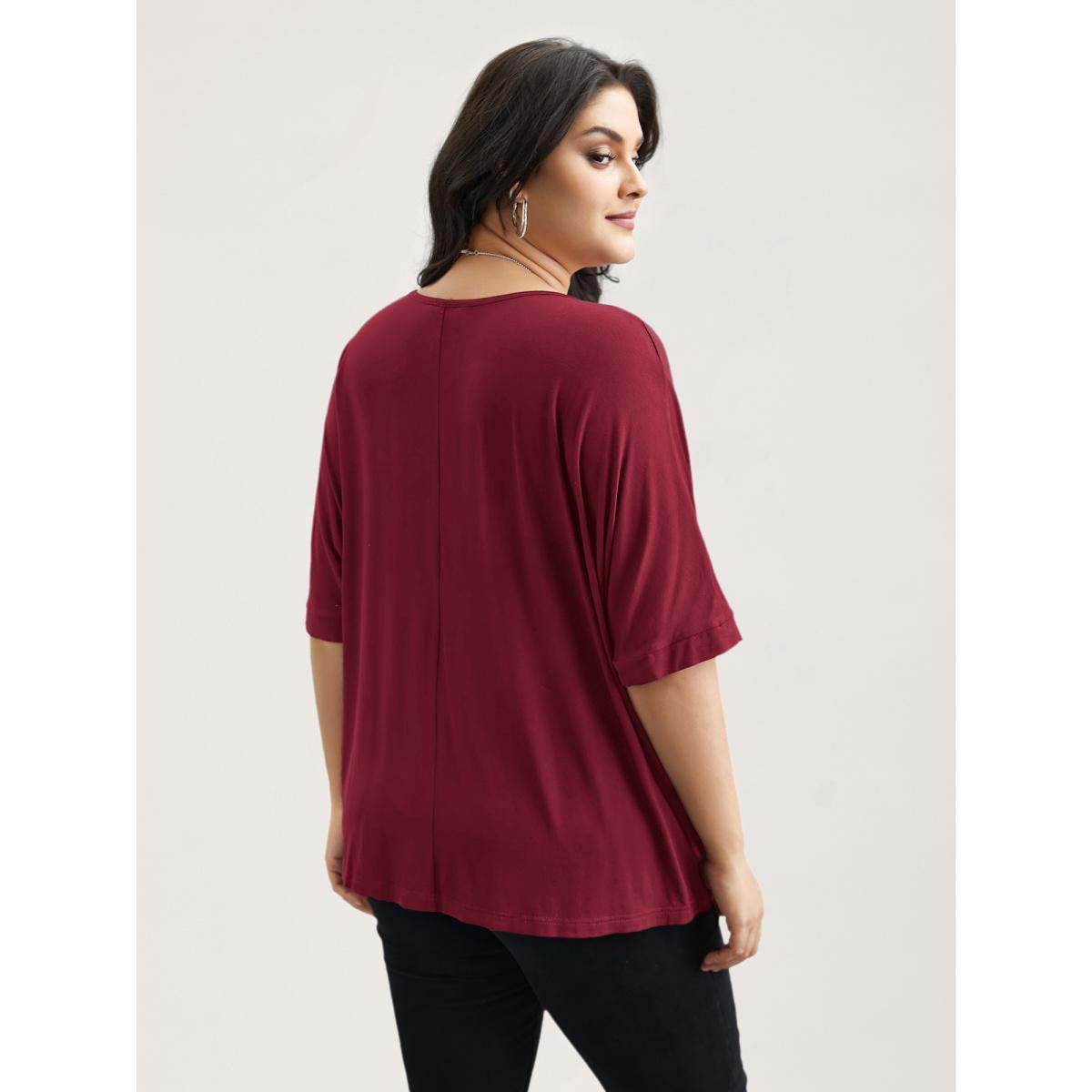 Plus Size Supersoft Round Neck Plain T-Shirt Scarlet Women Casual Non Round Neck Everyday T-shirts BloomChic 18-20/2X Product Image