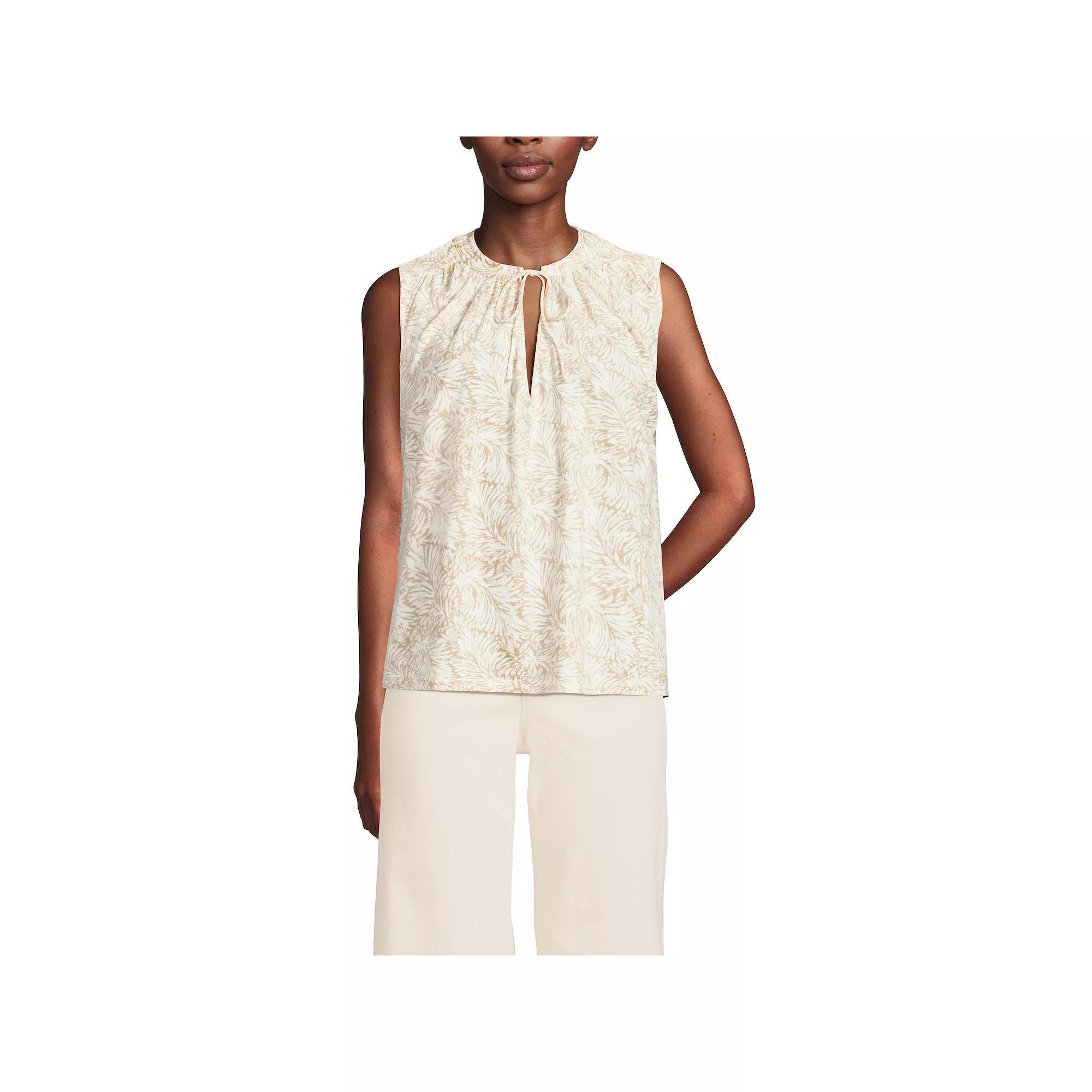 Women's Lands' End Notch Neck Swing Tank Top, Size: Large, Black Plumeria Product Image