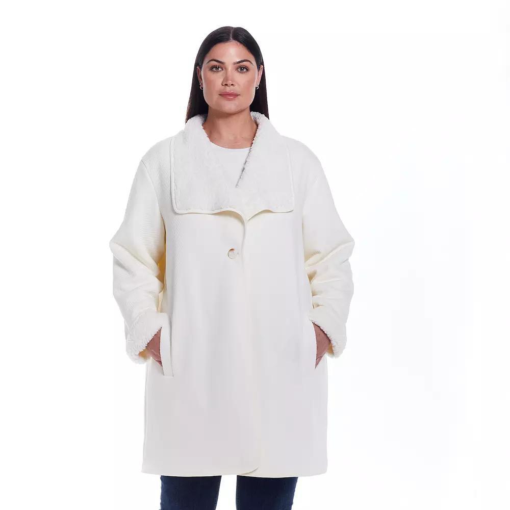 Plus Size Weathercast Ribbed Knit Sherpa-Lined Coatigan, Women's, Size: 2XL, Ivory Product Image