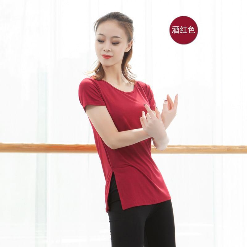 Short-Sleeve Plain Side-Slit Dance T-Shirt Product Image