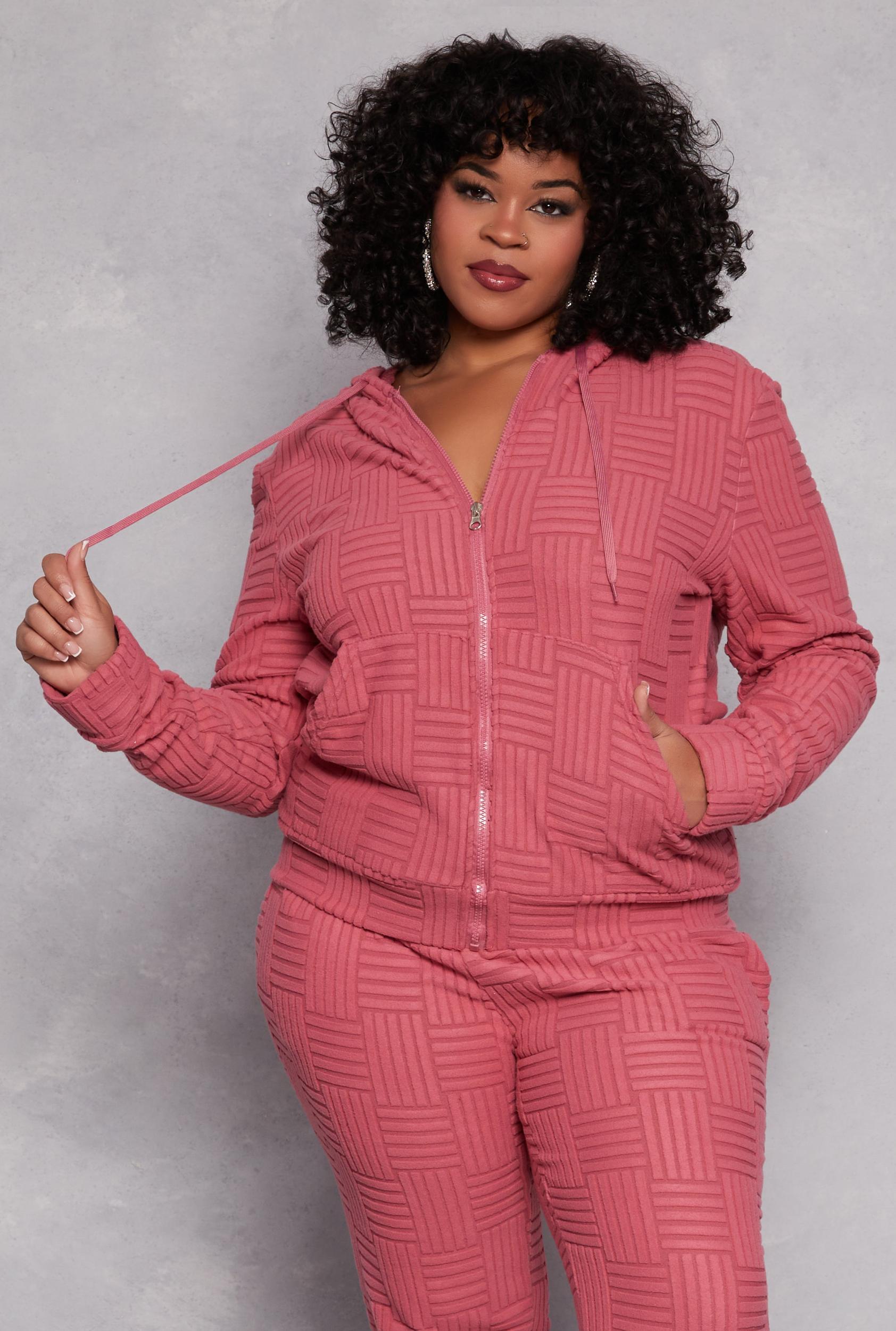 Womens Plus Size Textured Knit Hooded Sweatshirt Product Image