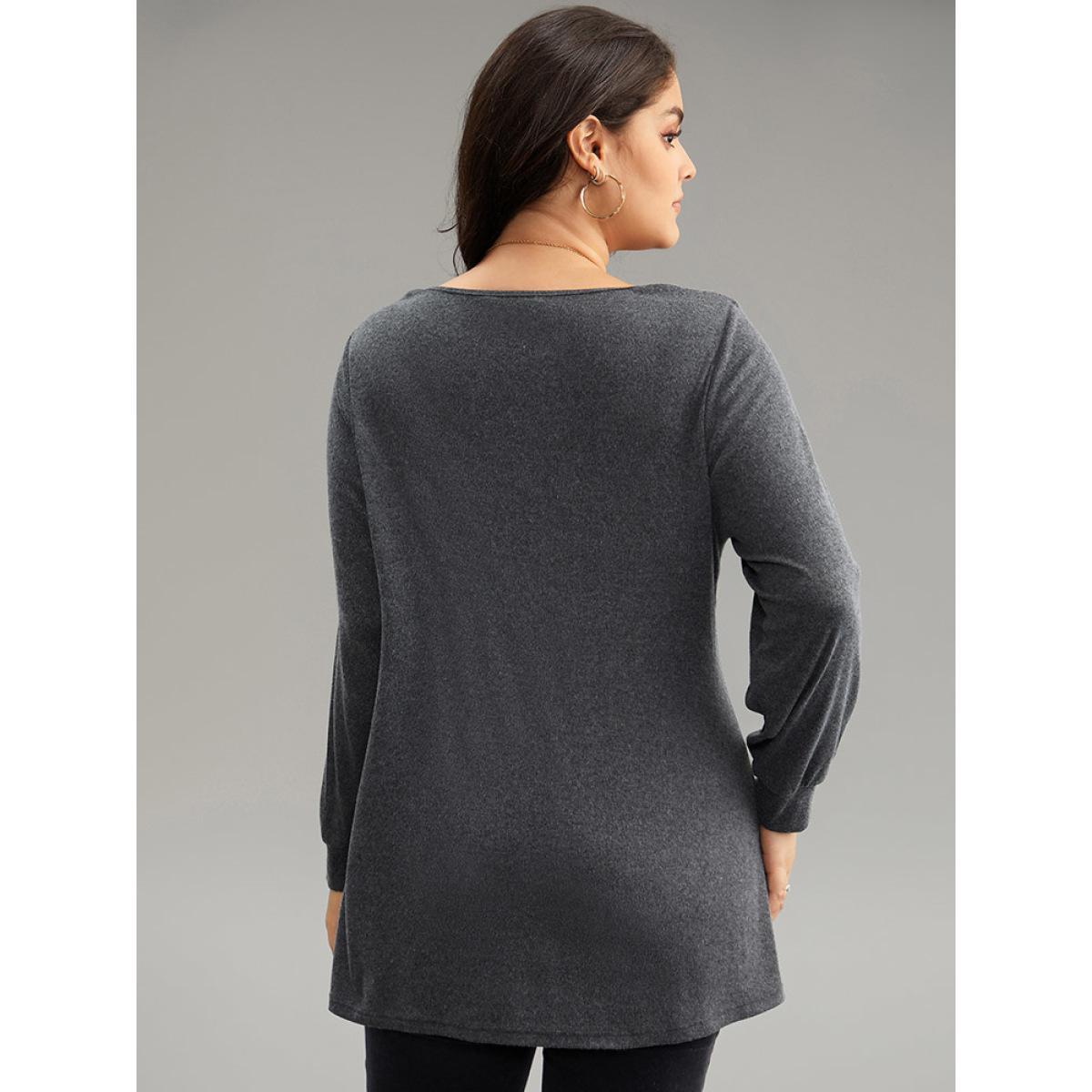 Plus Size Cowl Neck Tassels Button Detail Wrap Sweatshirt Women DimGray Elegant Wrap Cowl Neck Everyday Sweatshirts BloomChic 26/4X Product Image