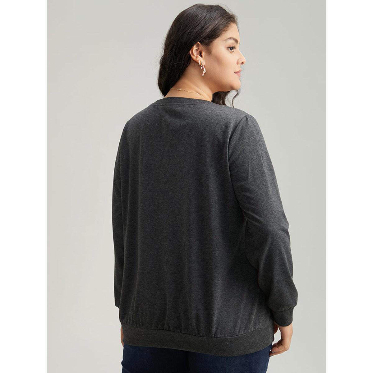 Plus Size Christmas Letter V Neck Sweatshirt Women DimGray Casual Contrast Festival-Christmas Sweatshirts BloomChic 10/M Product Image