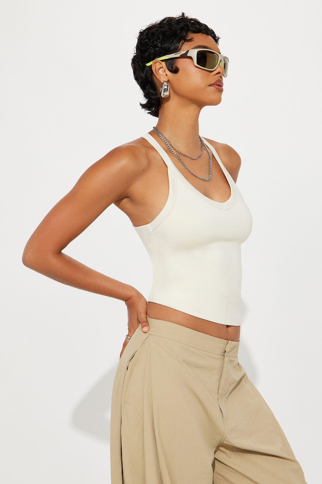 Contour Double Lined V-Neck Tank Top - Bone Female Product Image