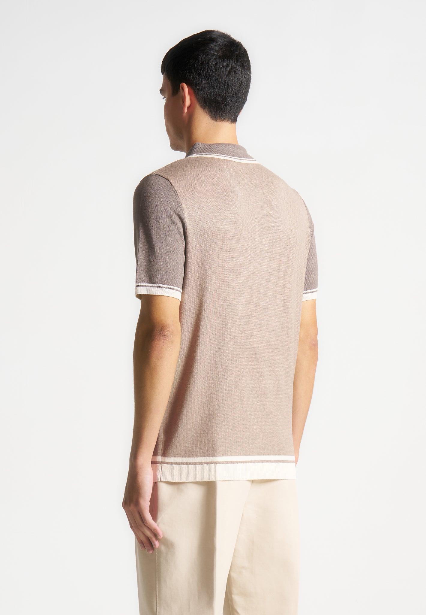 Colour Block Zip Polo Shirt - Taupe Male Product Image