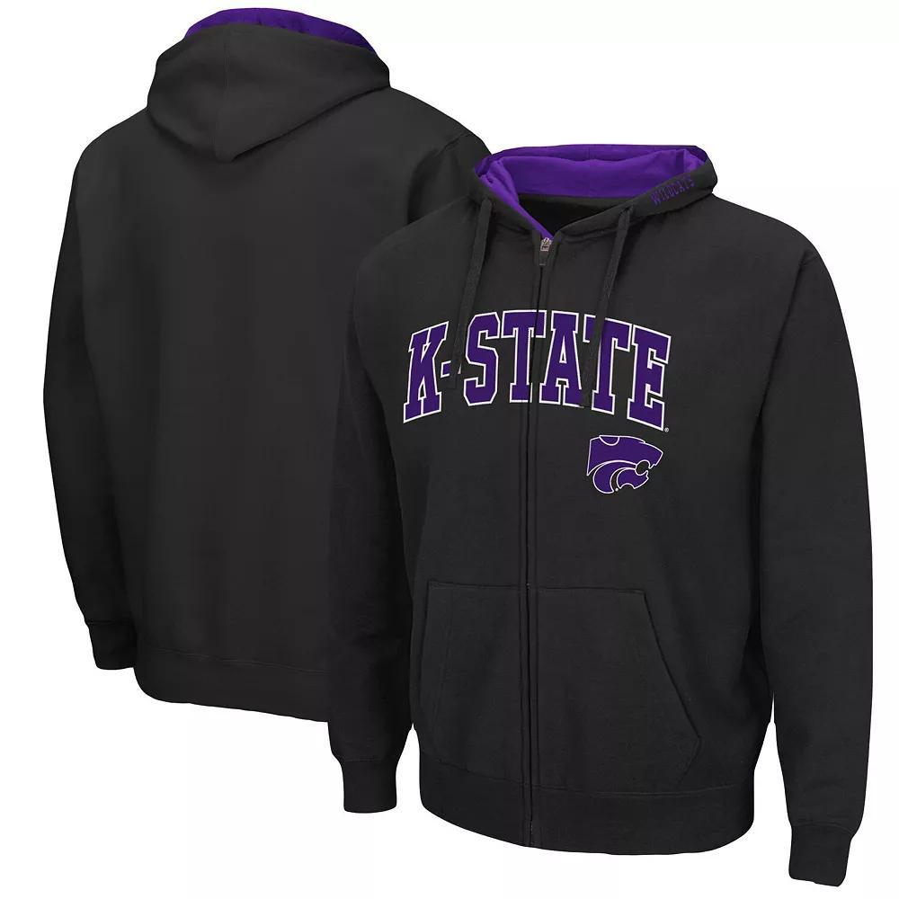 Men's Colosseum Black Kansas State Wildcats Arch & Logo 3.0 Full-Zip Hoodie, Size: 2XL Product Image