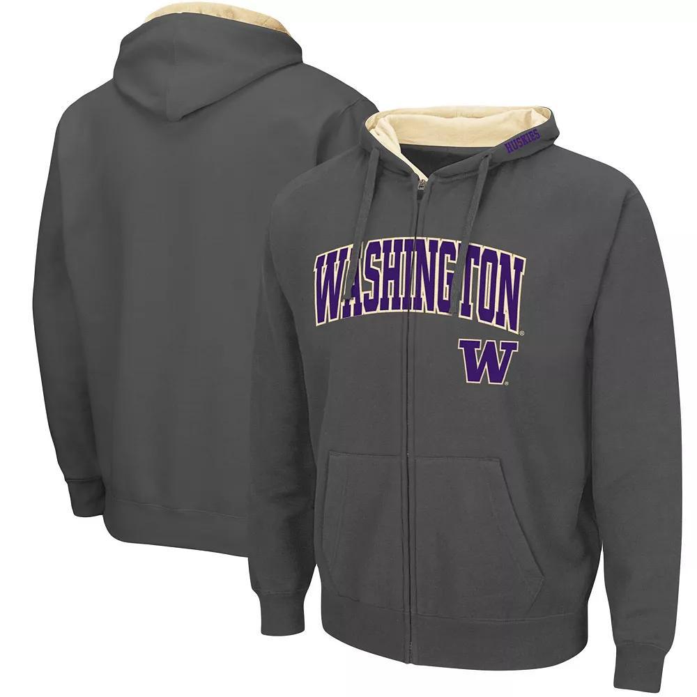Men's Colosseum Charcoal Washington Huskies Arch & Logo 3.0 Full-Zip Hoodie, Size: Large Product Image