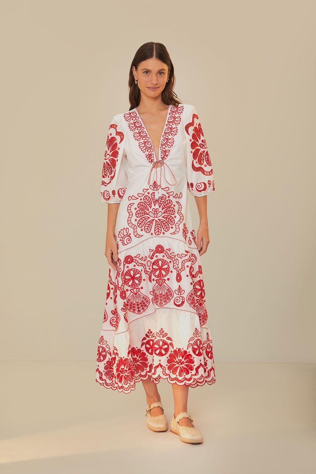 White Richelieu V Neck Maxi Dress Product Image