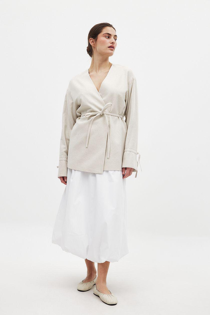 Tie Detail Straight Fit Linen Blend Blazer Product Image