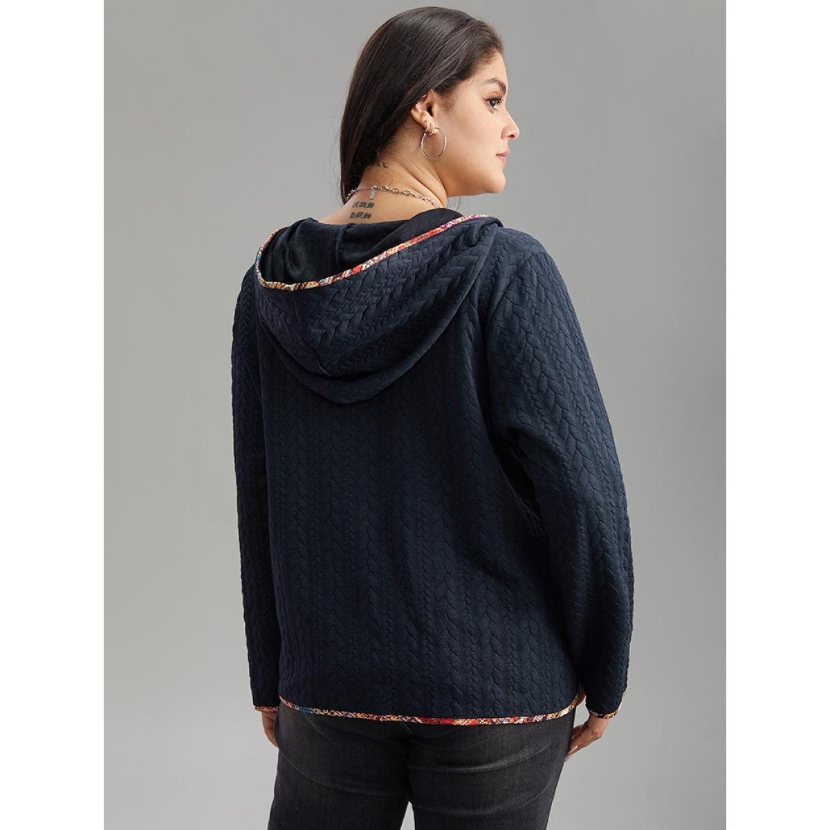 Plus Size Texture Pocket Patchwork Button Detail Jacket Women DarkBlue Texture Pocket Everyday Jackets BloomChic 10/M Product Image