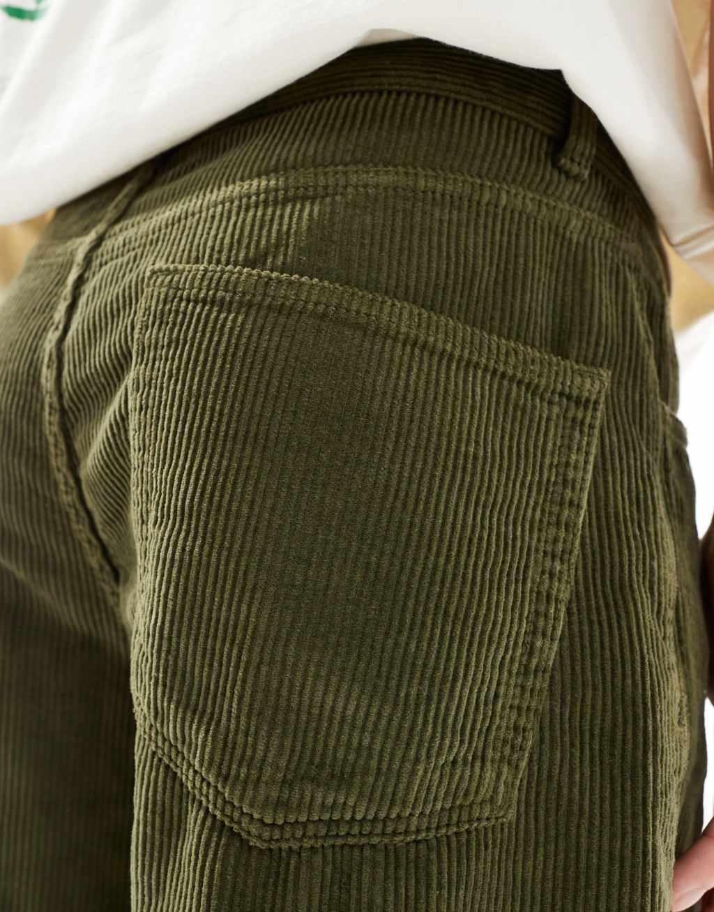ASOS DESIGN baggy cord pants in khaki Product Image