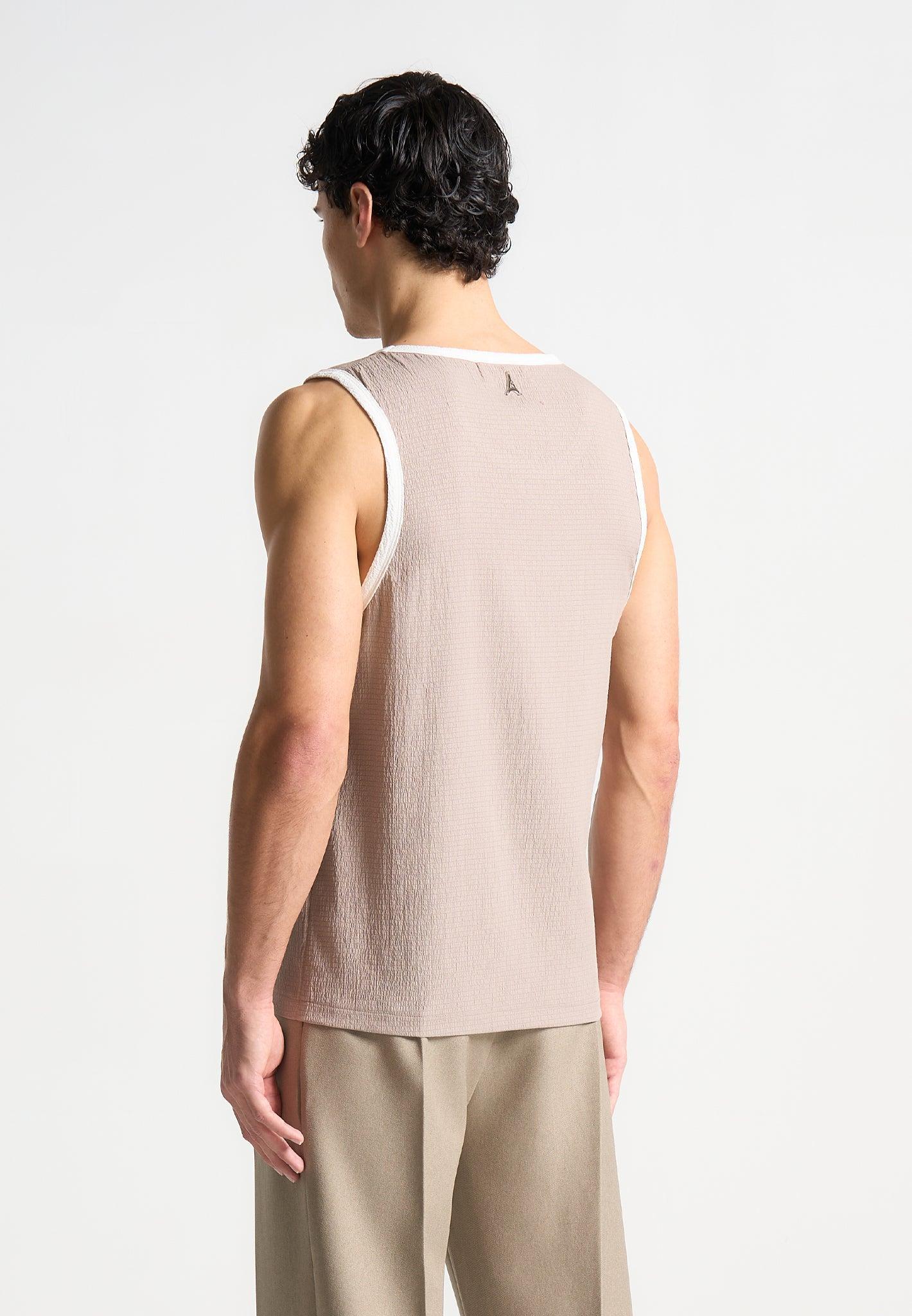 Seersucker Vest - Beige/White Male Product Image