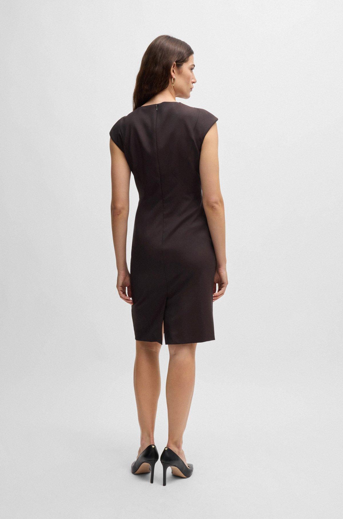 Slim-fit dress in virgin wool with cap sleeves Product Image