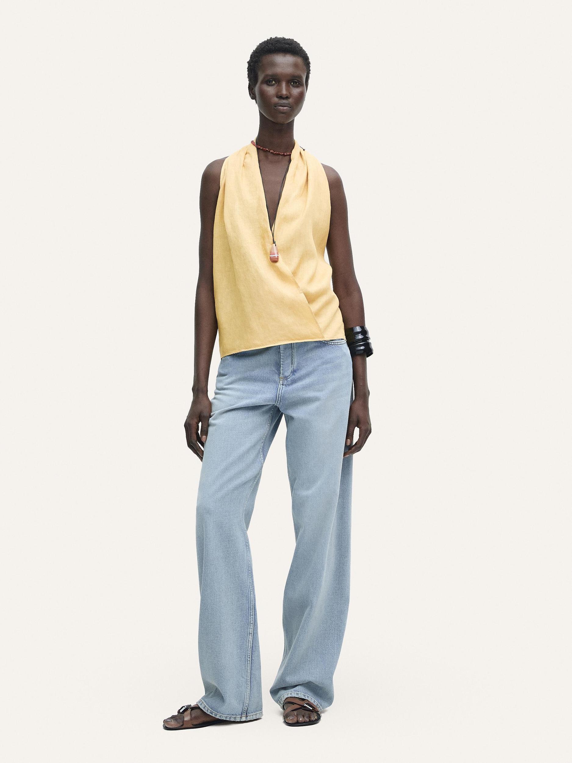 Linen crossover halter top Product Image