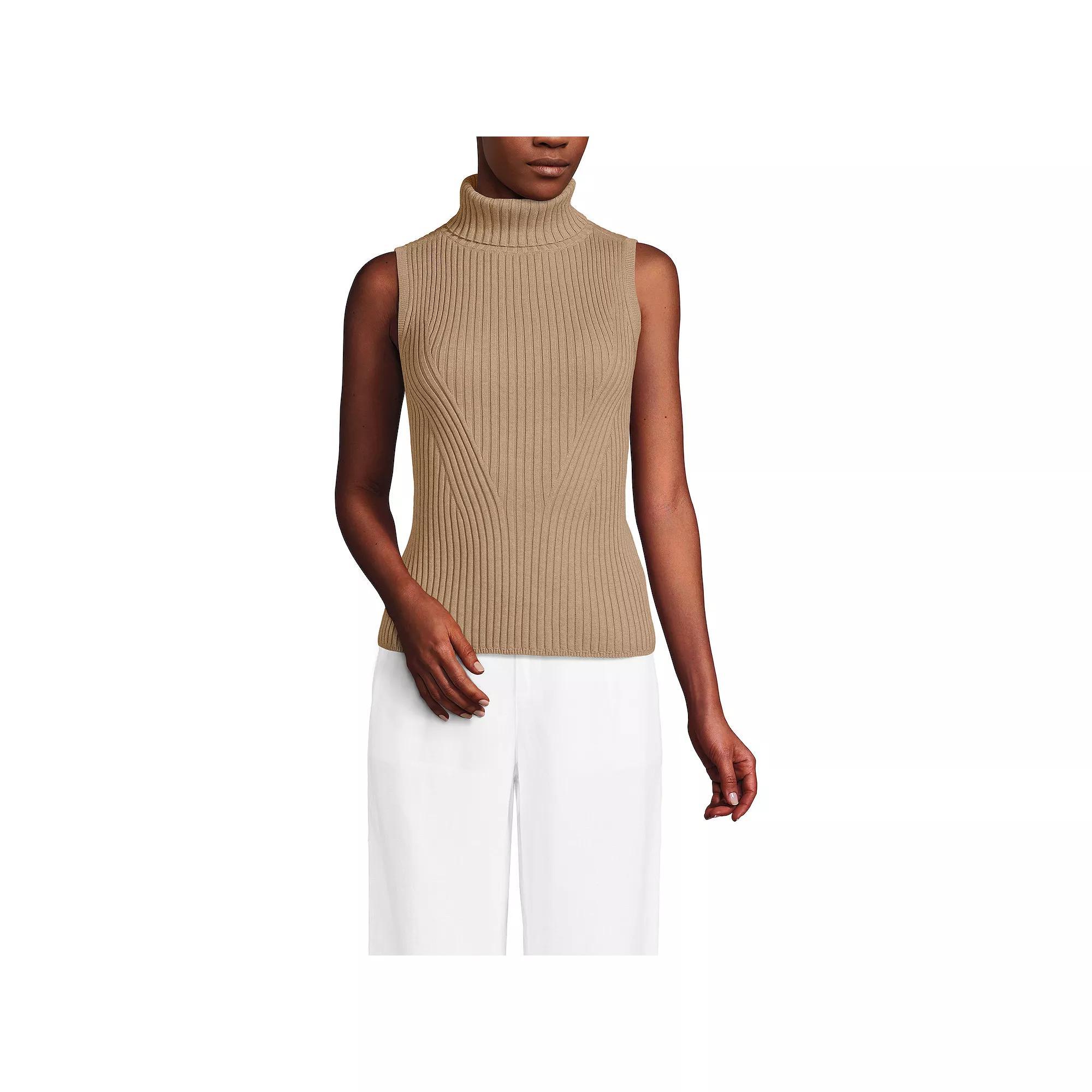 Women's Lands' End Fine Guage Turtle Neck Tank Sweater, Size: Large, Vicuna Grey Product Image