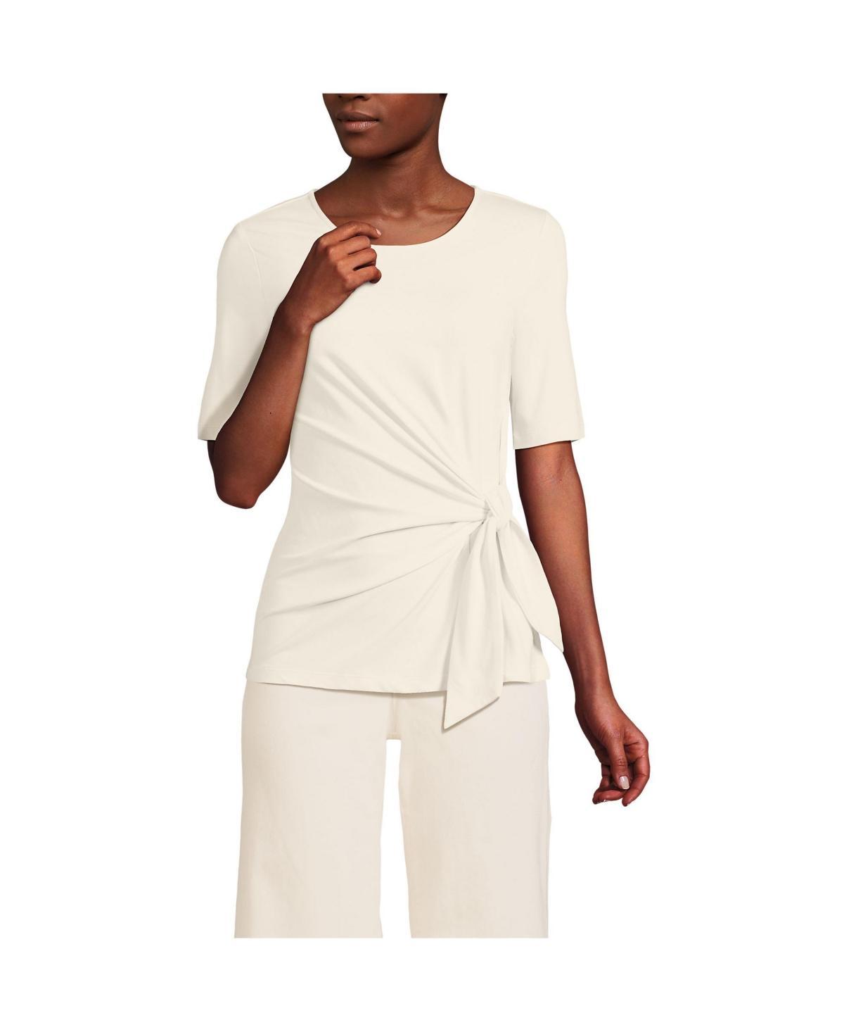 Women's Plus Size Lands' End Lightweight Jersey Tie Front Top, Size: 3XL, Black Product Image
