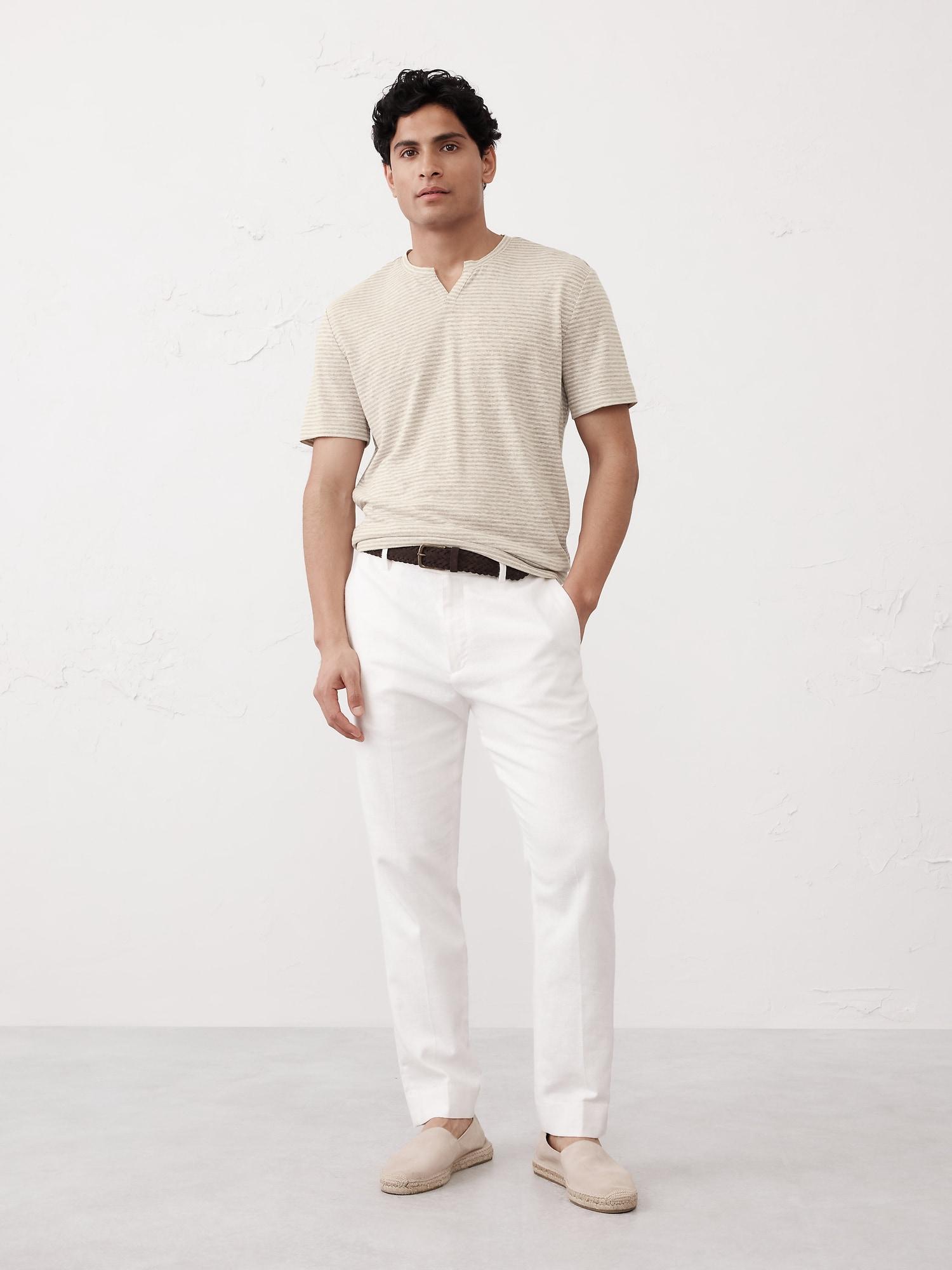 Linen-Blend Notch-Neck T-Shirt Product Image
