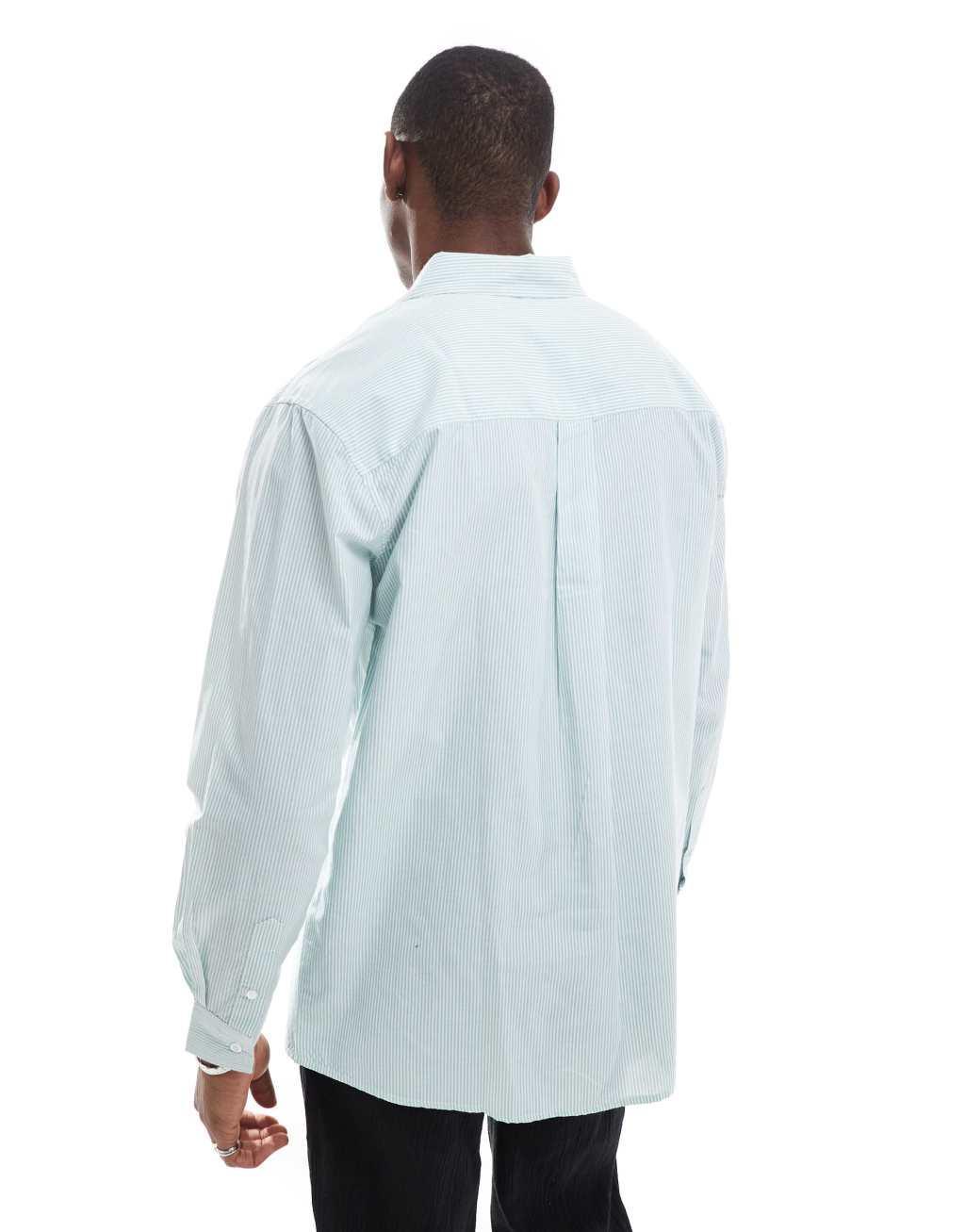 sol beach seersucker stripe long sleeve beach shirt in green and white Product Image
