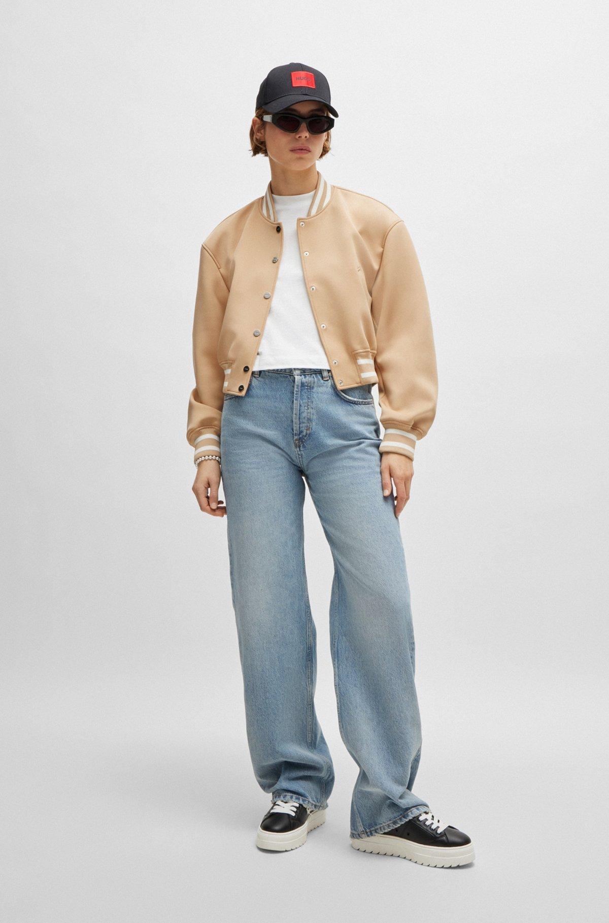 Cropped bomber jacket with striped trims in relaxed fit Product Image