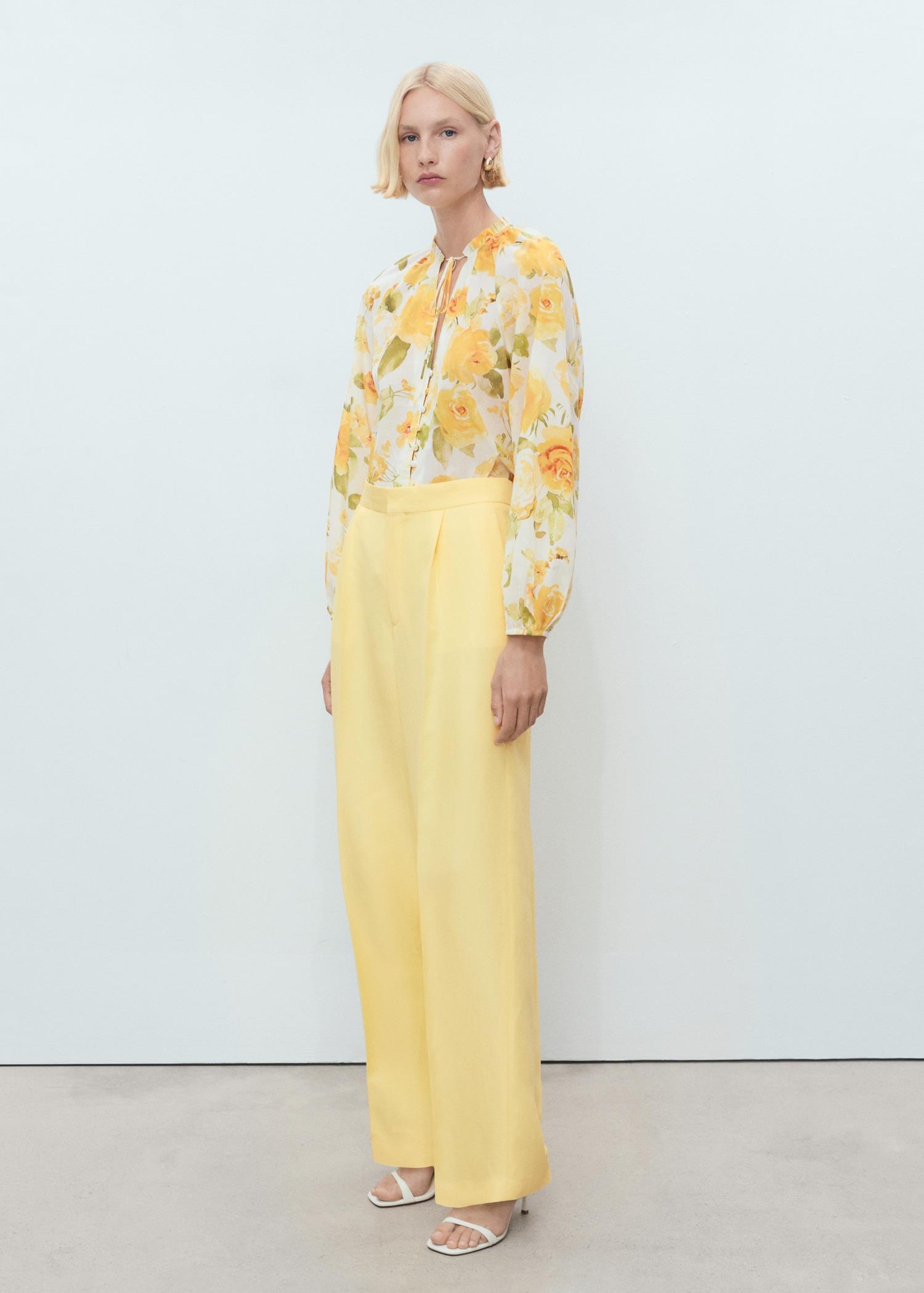 Linen-blend pleated pants - Women | MANGO USA Product Image