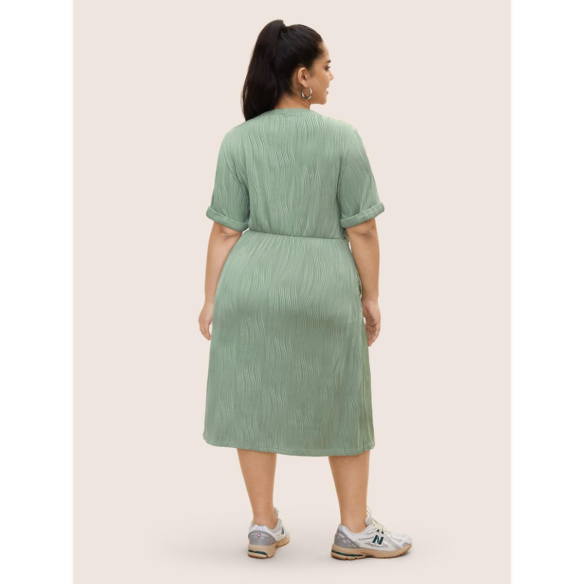 Plus Size Round Neck Pit Strip Tie Knot Dress Palemauve Women Casual Tie knot Round Neck Short sleeve Curvy BloomChic 28/5X Product Image
